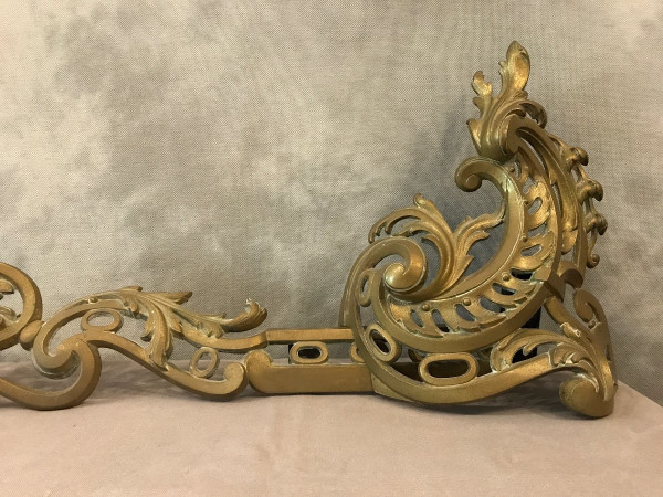 19th century cast iron and brass mantel bar