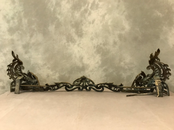 19th century cast iron and brass mantel bar