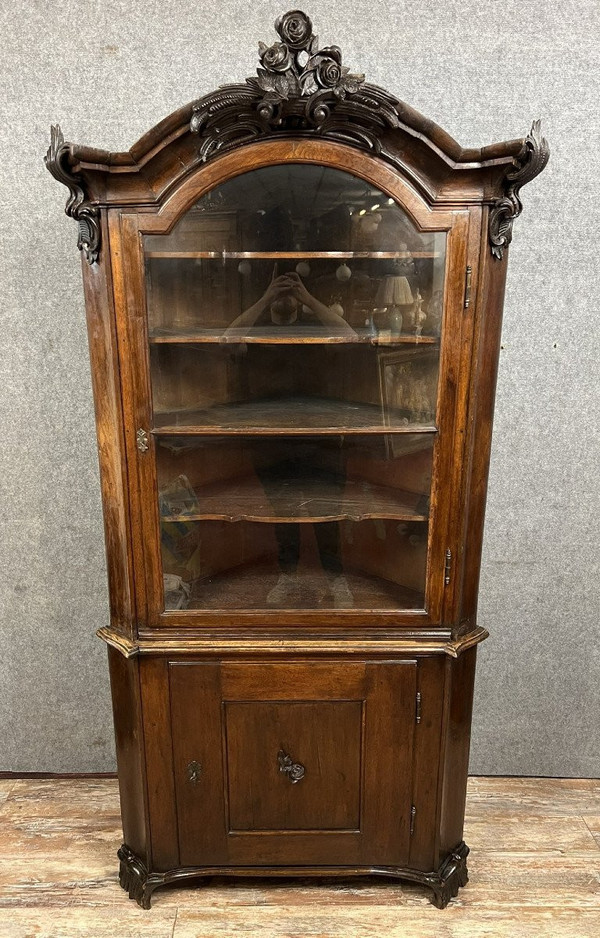 Libreria angolare in mogano, periodo Biedermeier, 1820 circa