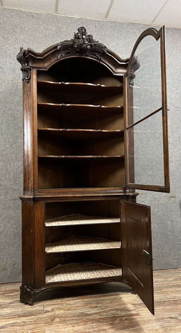 Libreria angolare in mogano, periodo Biedermeier, 1820 circa