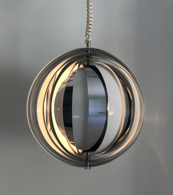 Moon suspension with white and chrome slats, Denmark 60s
