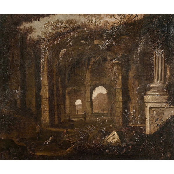 Abraham Van Cuylenborch – Scène animée dans un temple antique en ruines
