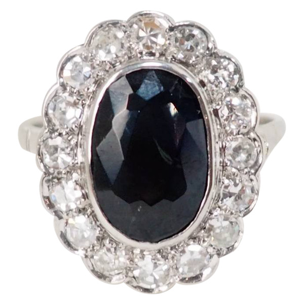 Bague Pompadour en platine saphir et diamants