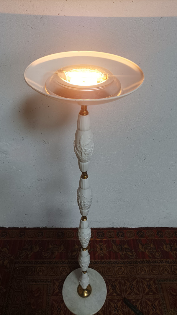 Halogen floor lamp from the 60s in marble ceramic and brass