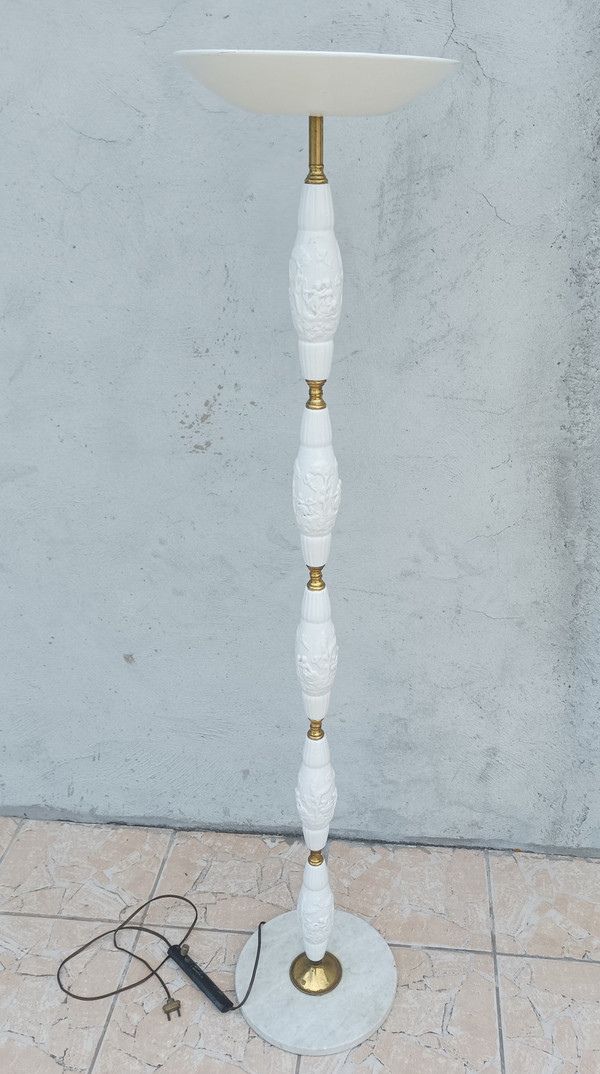 Halogen floor lamp from the 60s in marble ceramic and brass