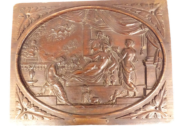 Paire Panneaux Bois Sculpté Toilette Naissance Vénus De Vinci Servet XXème