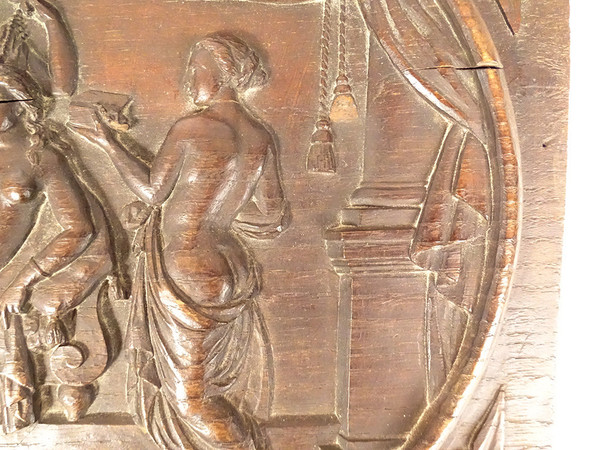Paire Panneaux Bois Sculpté Toilette Naissance Vénus De Vinci Servet XXème