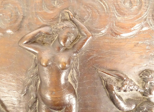 Paire Panneaux Bois Sculpté Toilette Naissance Vénus De Vinci Servet XXème