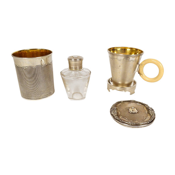 Travel Necessary Timpani Bottle Solid Silver Minerva Aucoc Aîné 19th