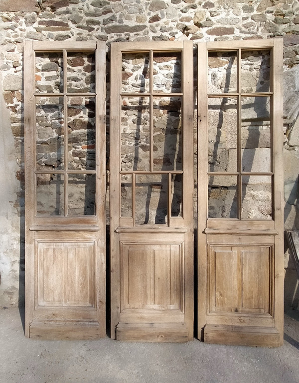 Trois Portes Vitrées Anciennes En Chêne Cloison Séparation Vitrée