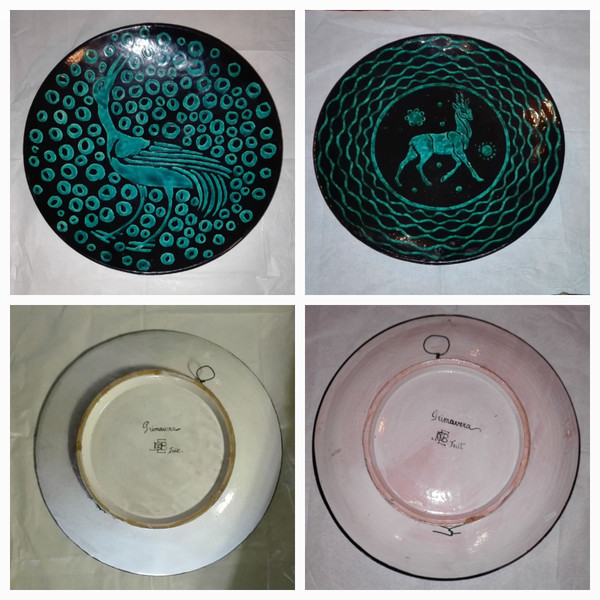 Pair of Émile Balon Blois factory dishes decorated by Églantine Lemaitre, daughter of Robert Houdin