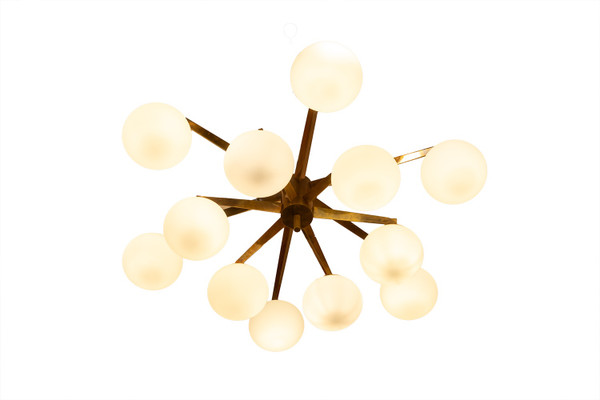 Angelo Lelli. Chandelier in brass and opaline. Contemporary. LS54392108A