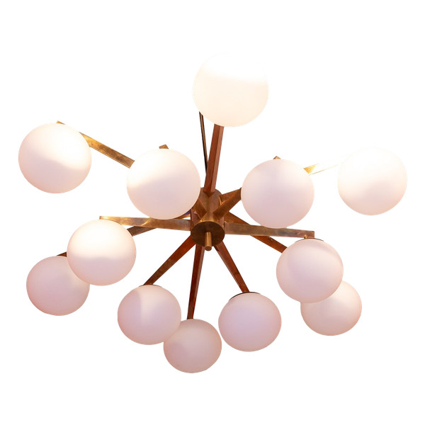 Angelo Lelli. Chandelier in brass and opaline. Contemporary. LS54392108A