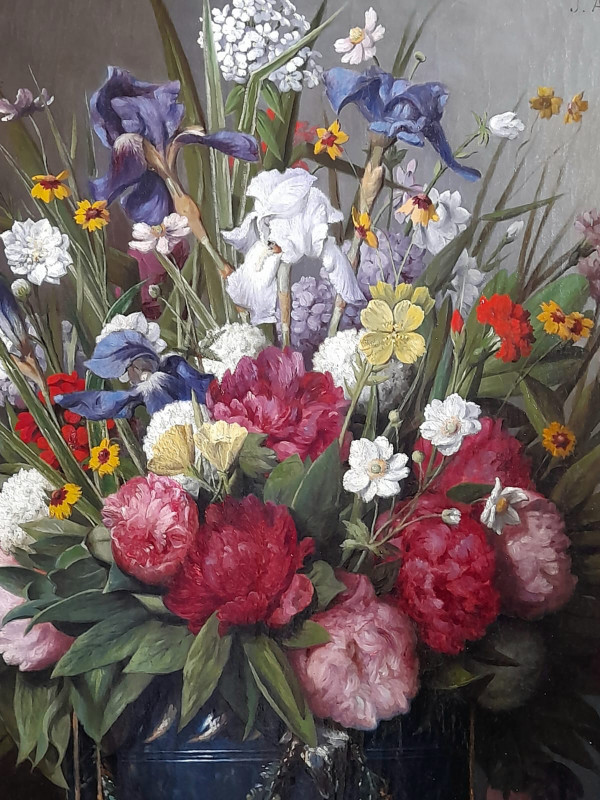 Großes Blumengemälde von Joseph Amouroux aus dem Jahr 1879