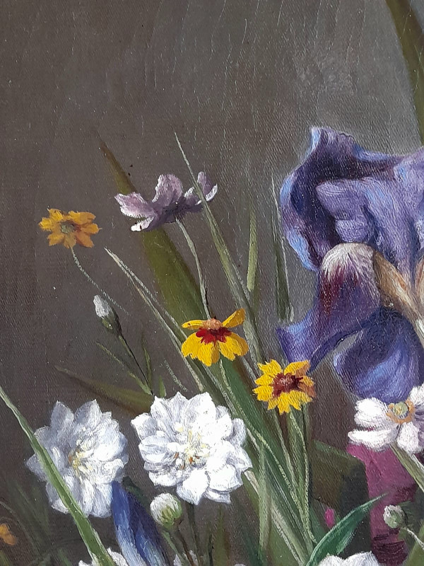 Großes Blumengemälde von Joseph Amouroux aus dem Jahr 1879