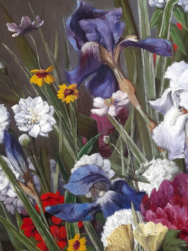 Großes Blumengemälde von Joseph Amouroux aus dem Jahr 1879