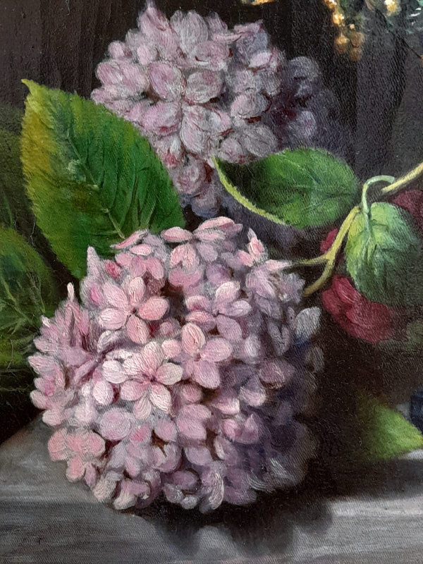 Großes Blumengemälde von Joseph Amouroux aus dem Jahr 1879