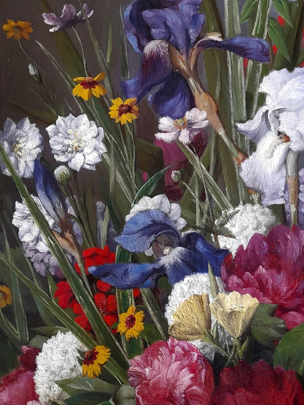 Großes Blumengemälde von Joseph Amouroux aus dem Jahr 1879