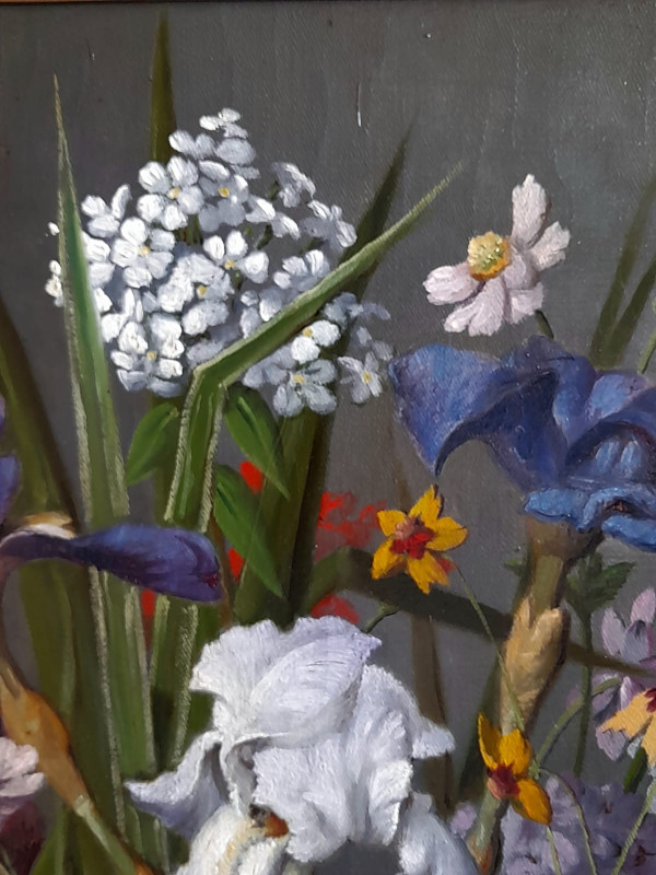 Großes Blumengemälde von Joseph Amouroux aus dem Jahr 1879