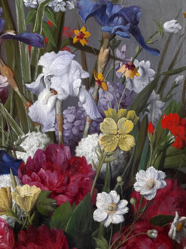 Großes Blumengemälde von Joseph Amouroux aus dem Jahr 1879