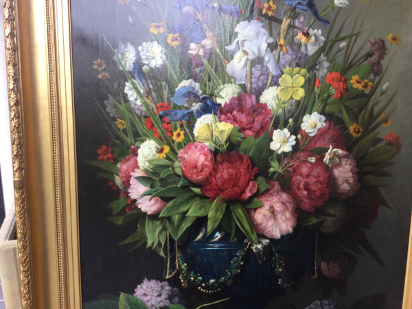 Großes Blumengemälde von Joseph Amouroux aus dem Jahr 1879