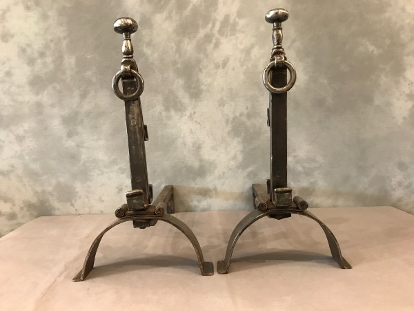 pair of old wrought iron andirons from the 18th century