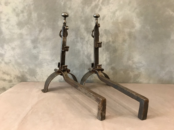 pair of old wrought iron andirons from the 18th century