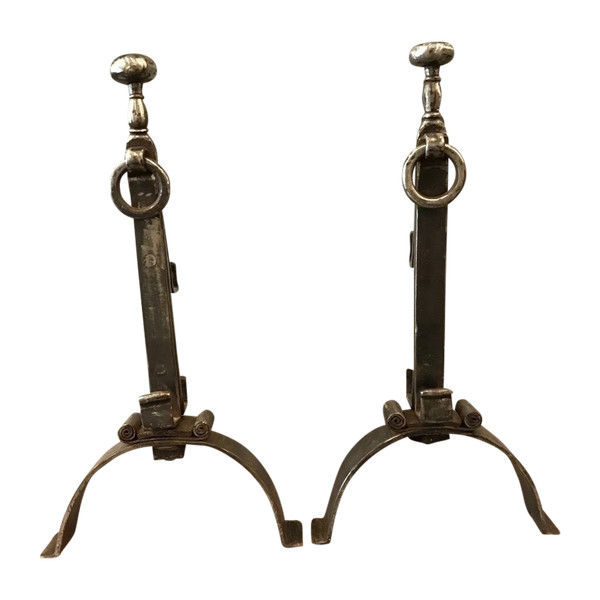 pair of old wrought iron andirons from the 18th century