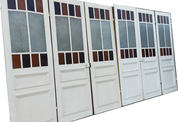 Series Of 6 Old Glass Doors Showcase Library Partition
