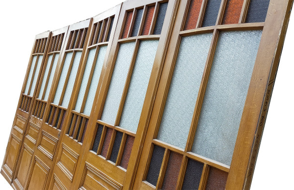 Series Of 6 Old Glass Doors Showcase Library Partition