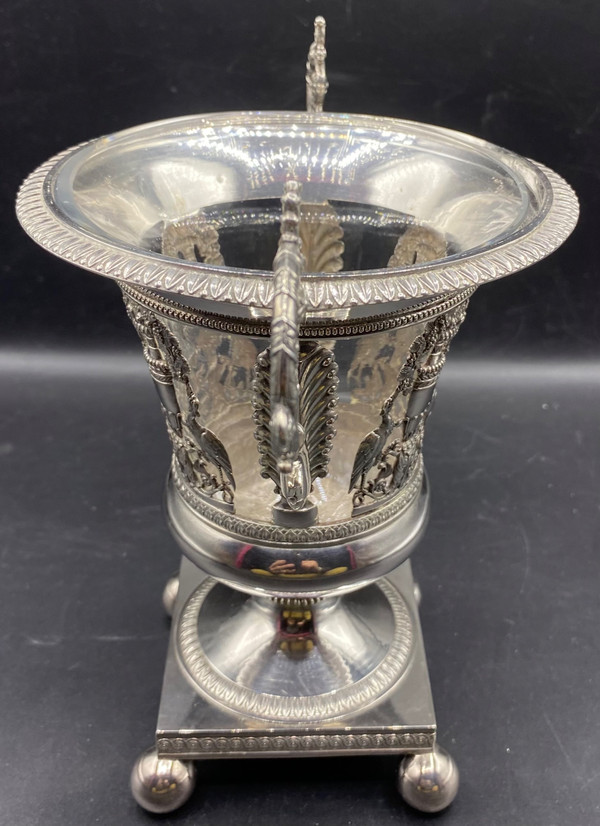COPPA IN ARGENTO CON VECCHIO E CRISTALLO, FRANCESE 1819/38