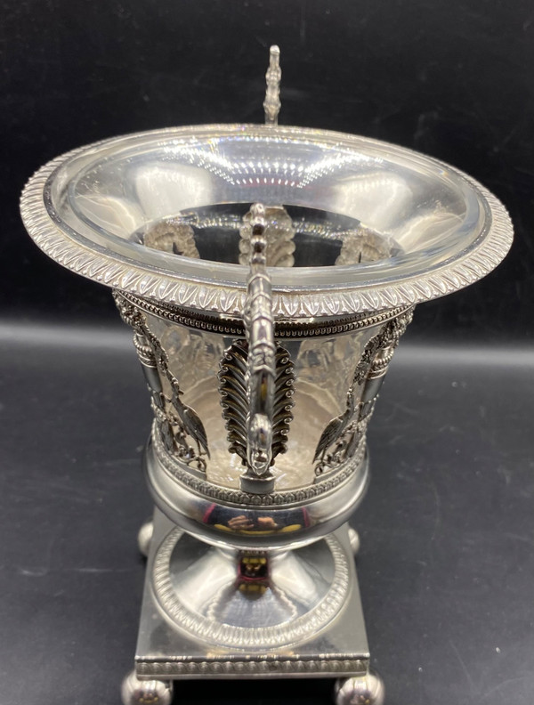 COPPA IN ARGENTO CON VECCHIO E CRISTALLO, FRANCESE 1819/38