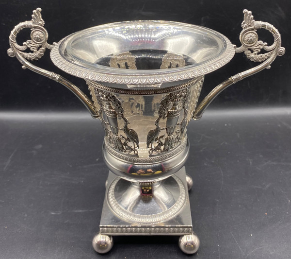 COPPA IN ARGENTO CON VECCHIO E CRISTALLO, FRANCESE 1819/38