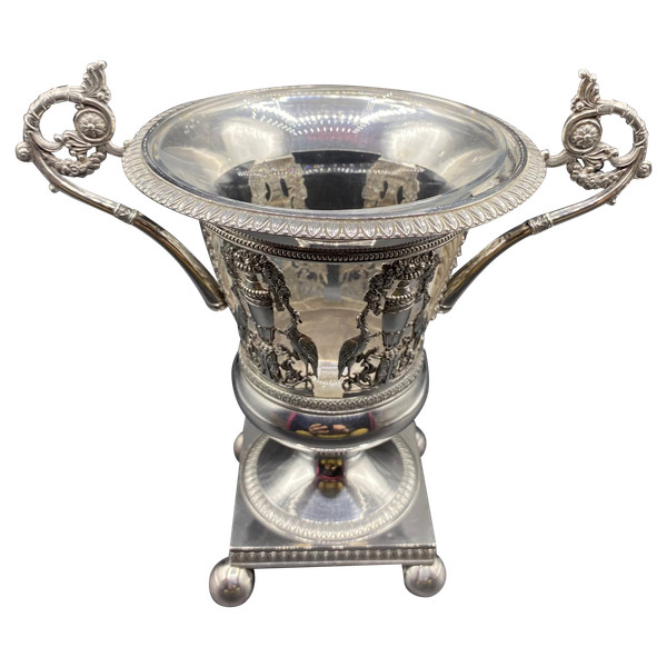 COPPA IN ARGENTO CON VECCHIO E CRISTALLO, FRANCESE 1819/38