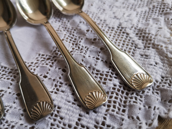 6 silver-plated mocha spoons shell model goldsmith Orbrille