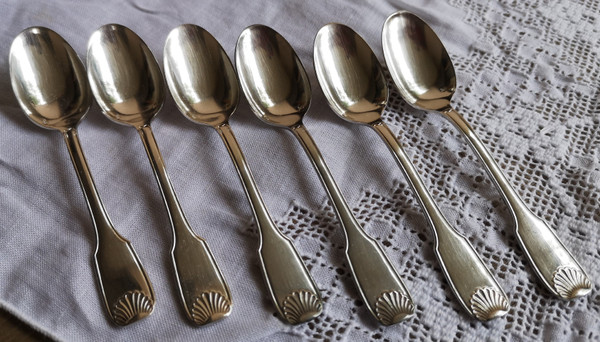 6 silver-plated mocha spoons shell model goldsmith Orbrille