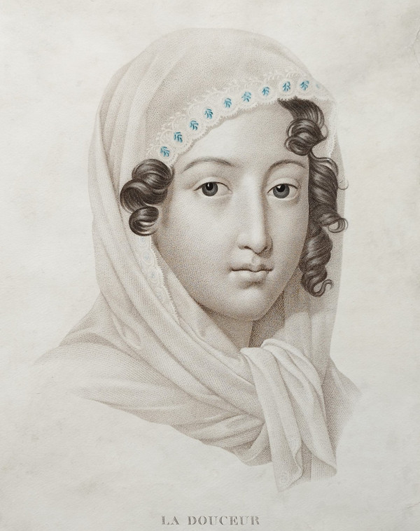 La Douceur Gravure d'Après Lemire époque Empire Portrait De Femme 19ème