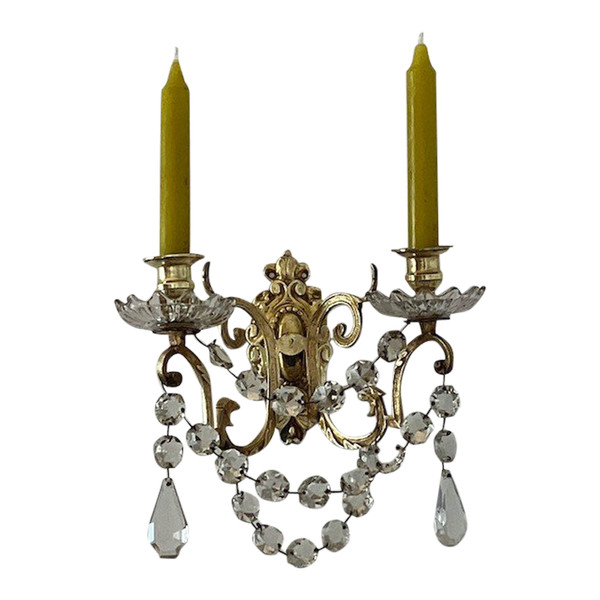 Schöne alte Wandleuchte aus vergoldeter Bronze und Portieux-Kristall aus der Zeit Napoleons III. um 1860