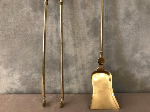 Set of brass and bronze shovel and tongs, 19th /1900 period