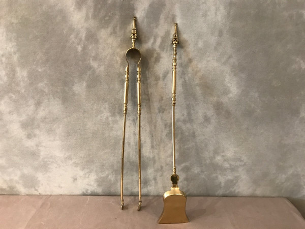 Set of brass and bronze shovel and tongs, 19th /1900 period