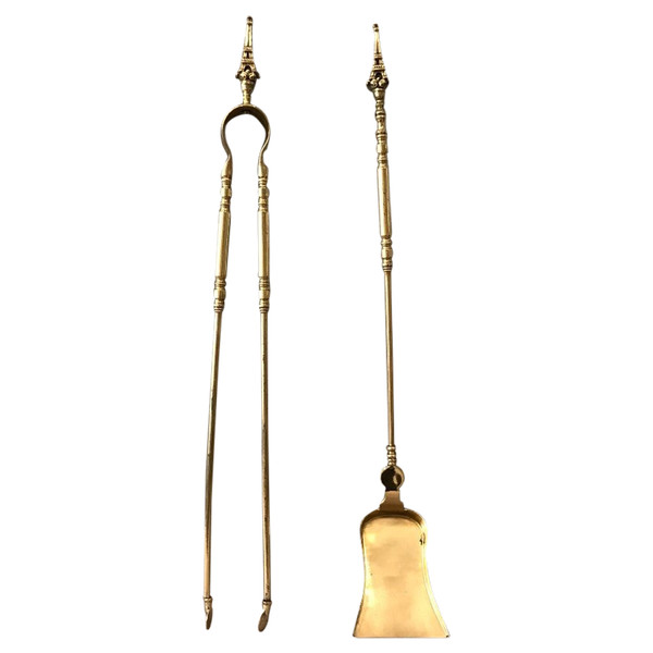 Set of brass and bronze shovel and tongs, 19th /1900 period