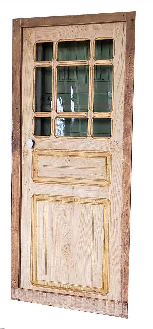 Porte d'Entrée Ou Porte De Communication Vitrée Ancienne 9 Carreaux Avec Son Cadre