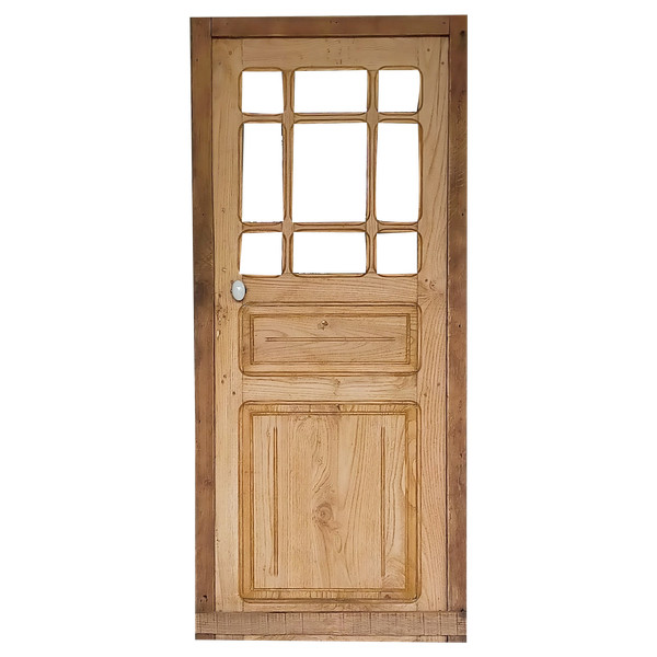 Porte d'Entrée Ou Porte De Communication Vitrée Ancienne 9 Carreaux Avec Son Cadre
