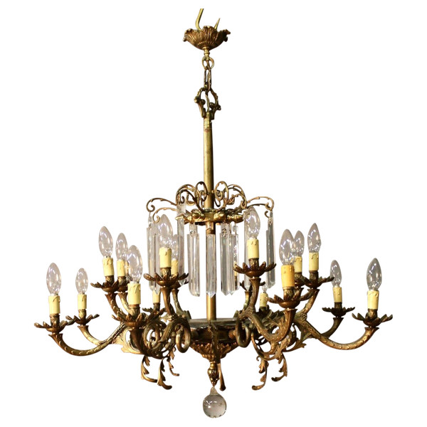 Lampadario in bronzo con 16 fari