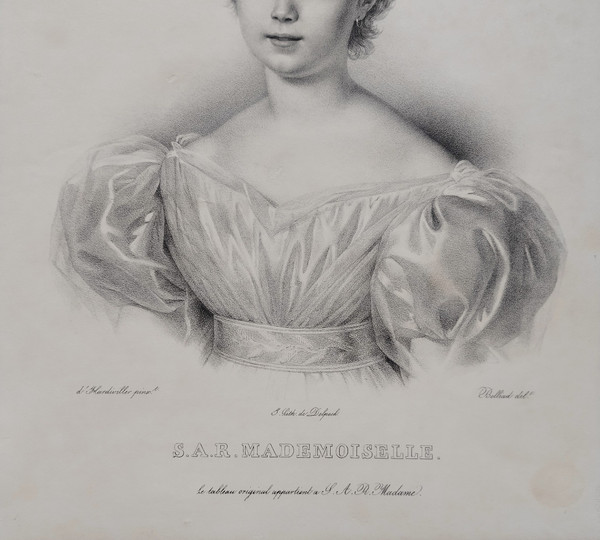 Portrait Louise d'Artois Duchesse De Parme Lithographie Par Belliard 19ème
