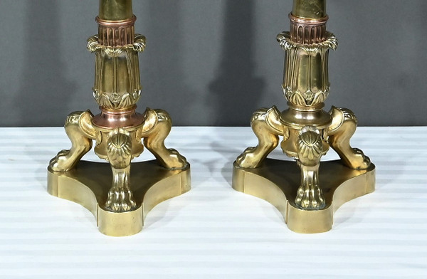 Coppia di candelieri in bronzo, periodo della Restaurazione - Inizio XIX secolo
