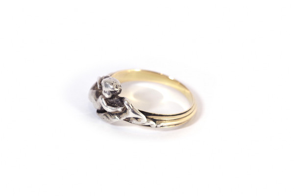 Fannière Frères angel ring in 18k gold and silver, Antique signed Fanniere frere ring, angel