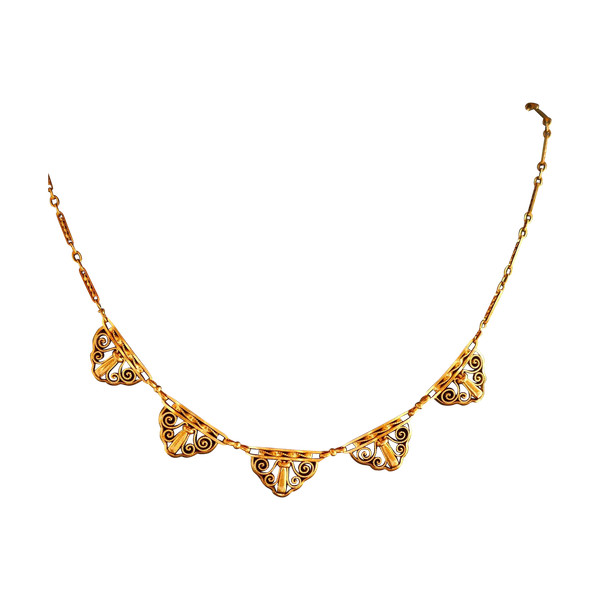 Collerette Motifs Papillons, Or Jaune 18 Carats.