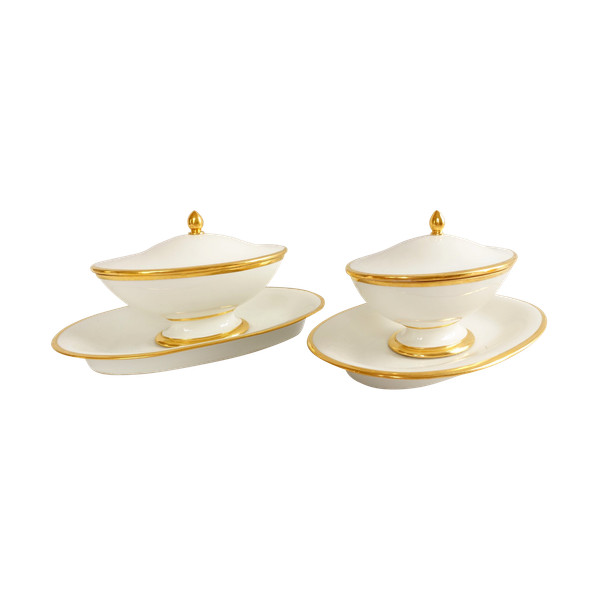 Pair of white and gold Sèvres porcelain sauce boats from the early 19th century - 1820 - signed