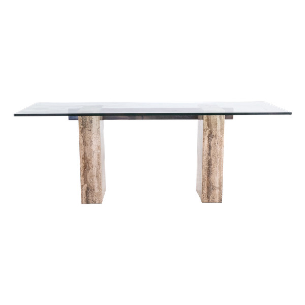 Console, or desk, in glass and travertine. 1980s. LS5849657C